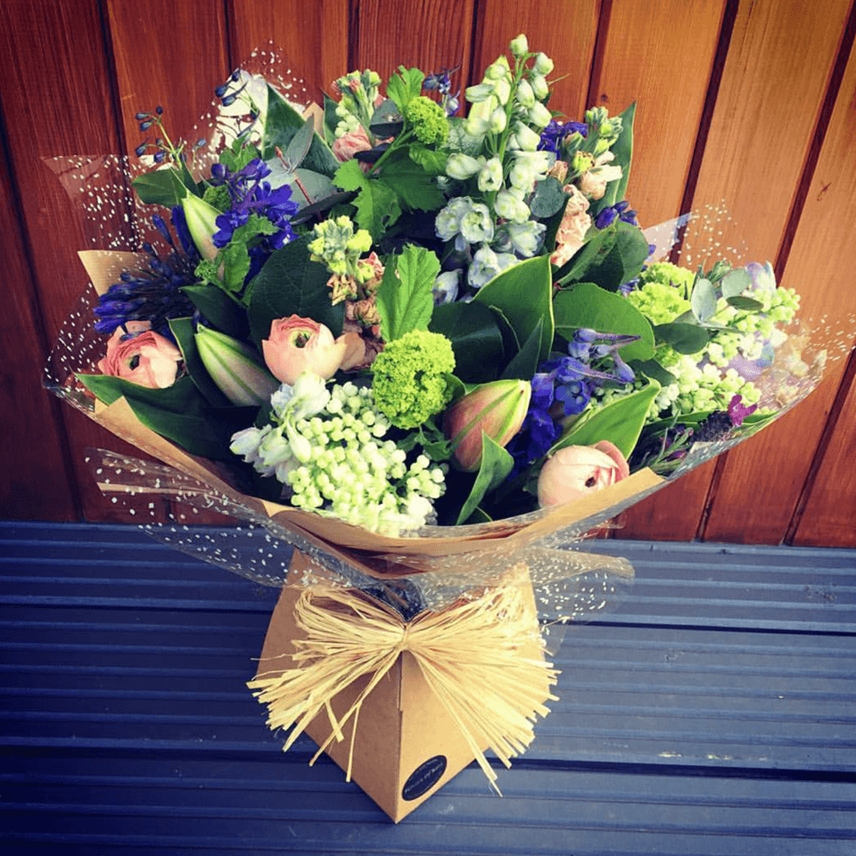 Mother's Day 2 Delphinium Flower Bouquet - Mother's Day 2 Hand Tied Bouquet
